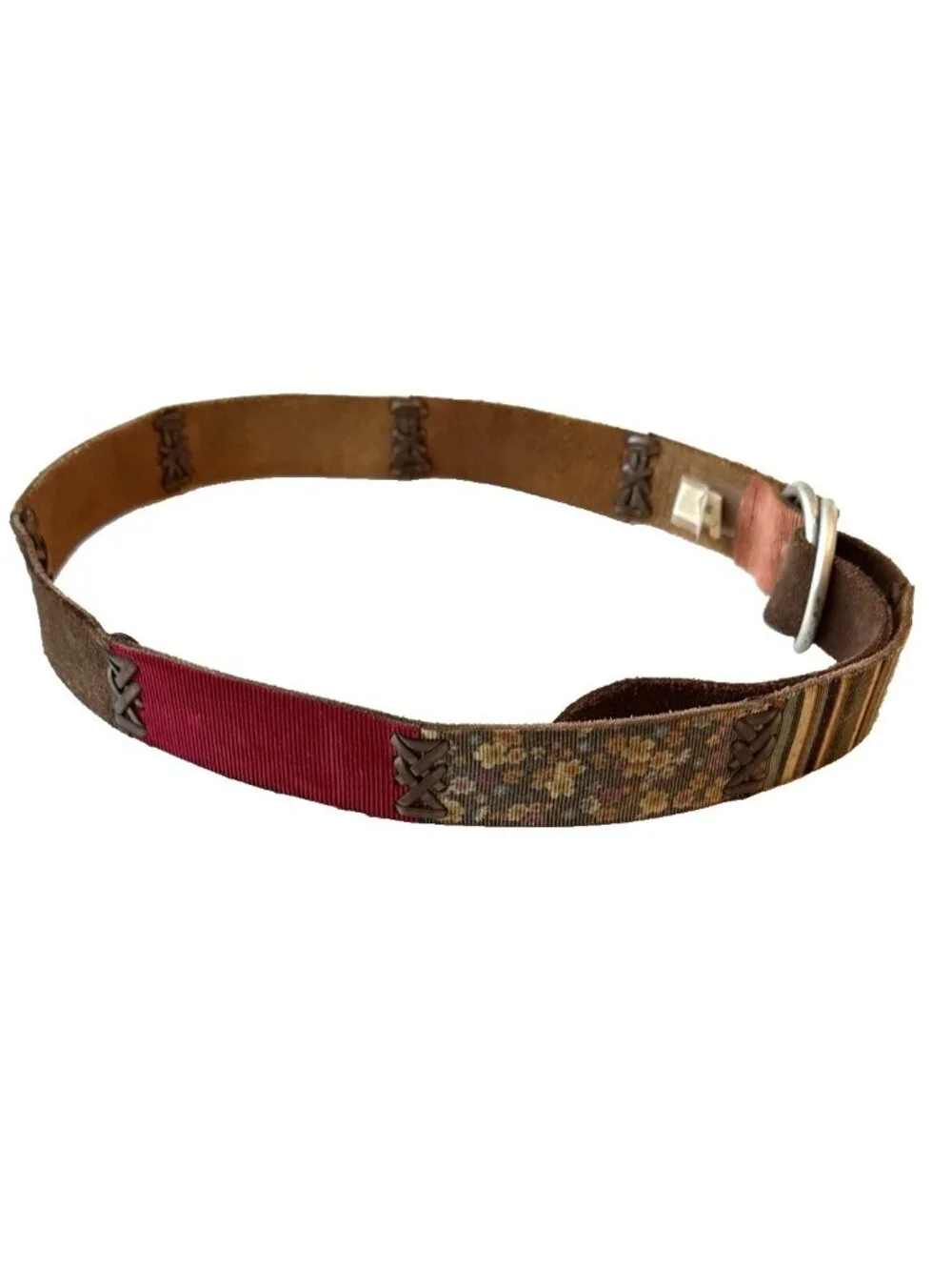 Lucky Brand Genuine Leather Suede Colorful Patchwork Belt Women's Size M 1.5